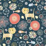 深灰底 花朵与小猫