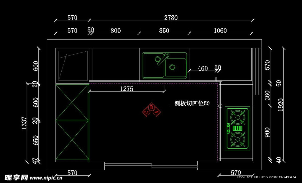 嘉裕公馆厨房橱柜CAD图