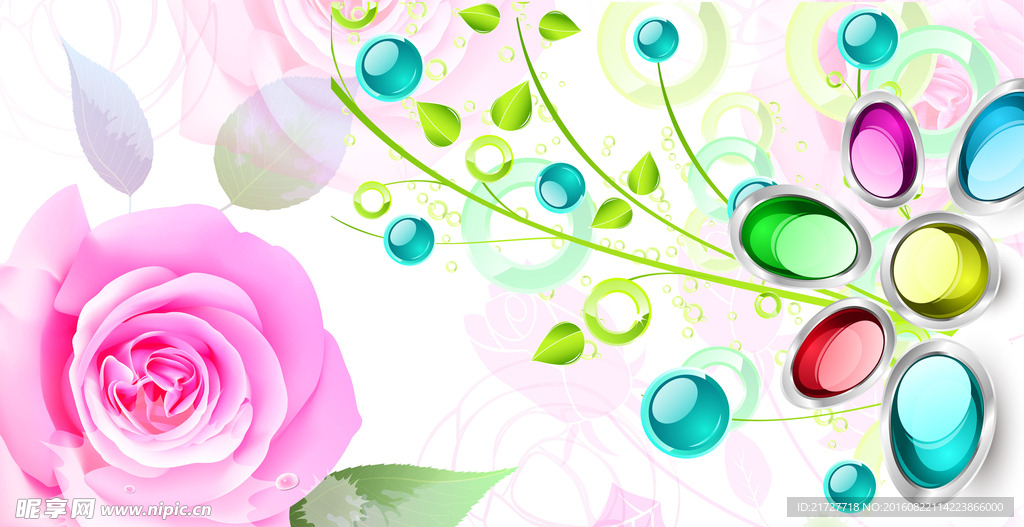 3D立体粉色玫瑰水晶电视墙背景