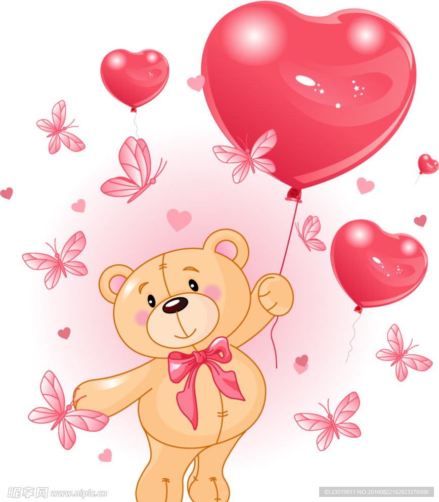 卡通泰迪熊和蝴蝶气球