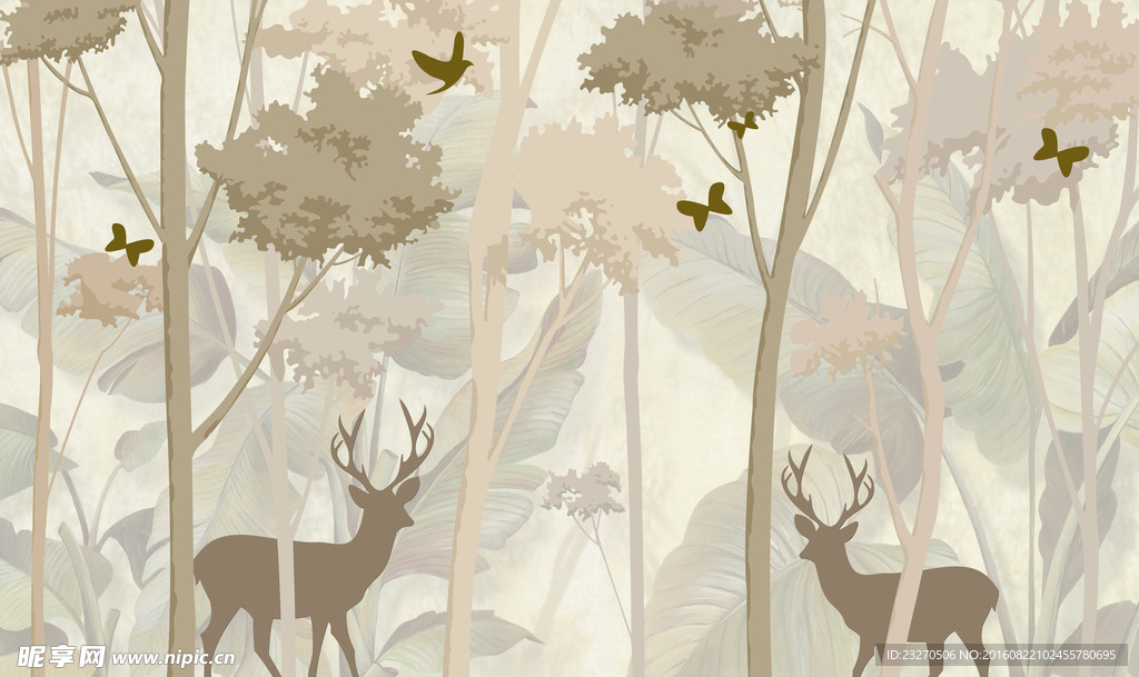 3D立体森林鹿飞鸟背景墙