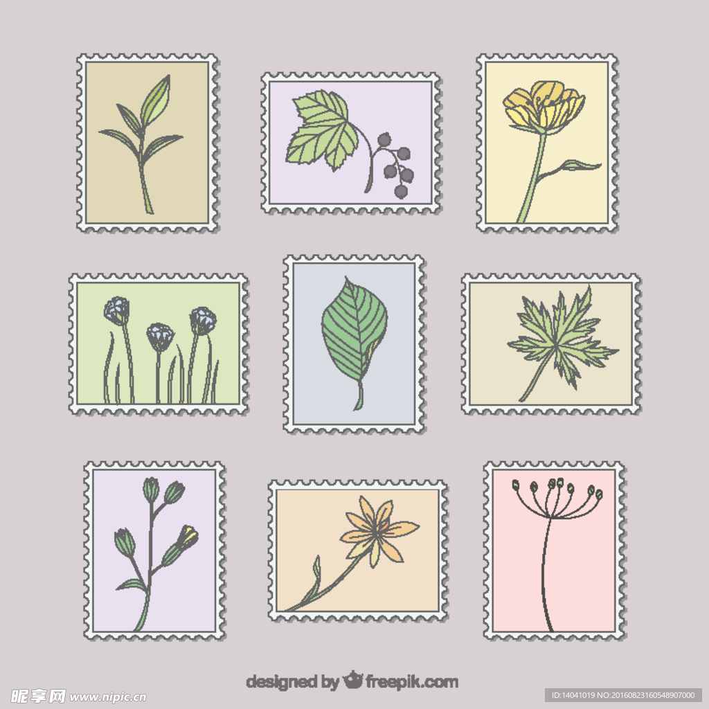 手绘植物邮票集