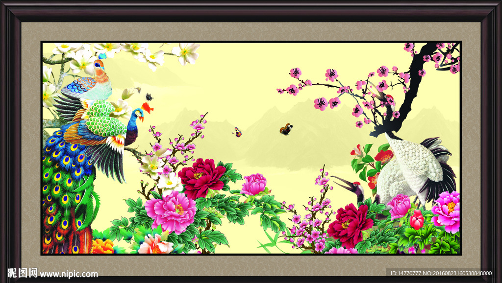 花开富贵 孔雀图