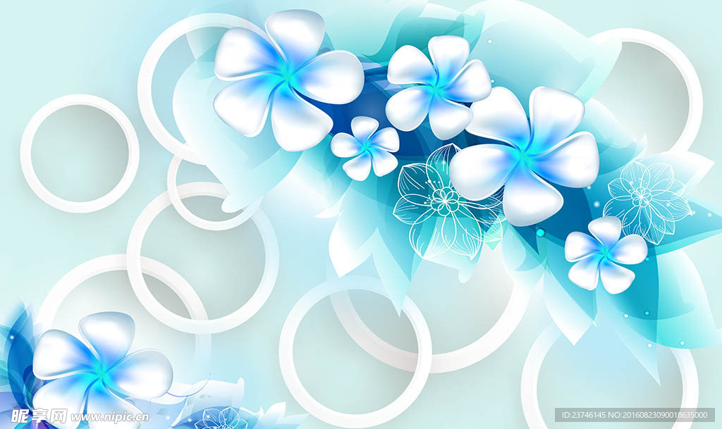 蓝色花朵立体背景墙