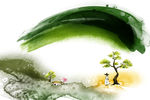 水墨山脉桃花背景底纹