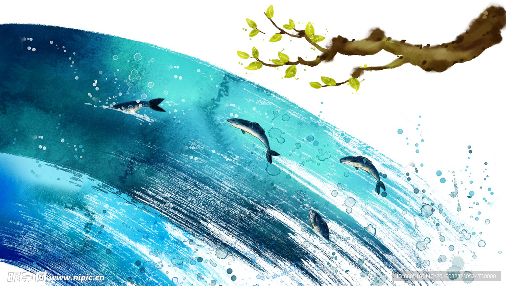 水墨泼墨花枝背景底纹