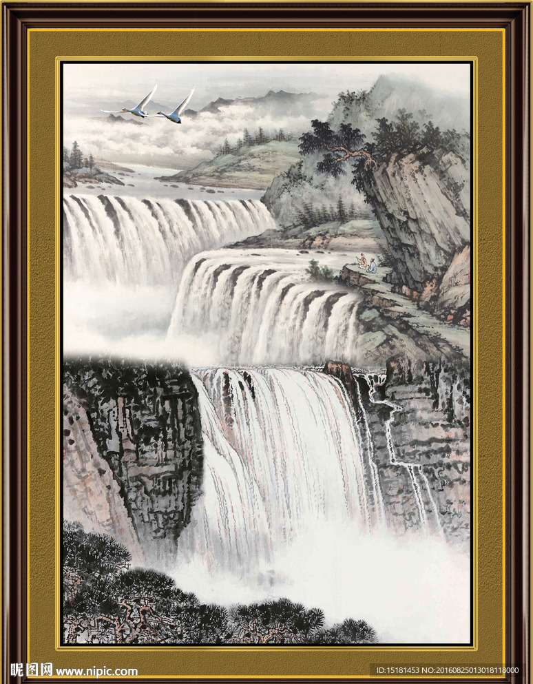 国画山水 瀑布