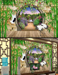 3d中式砖墙拱门壁画