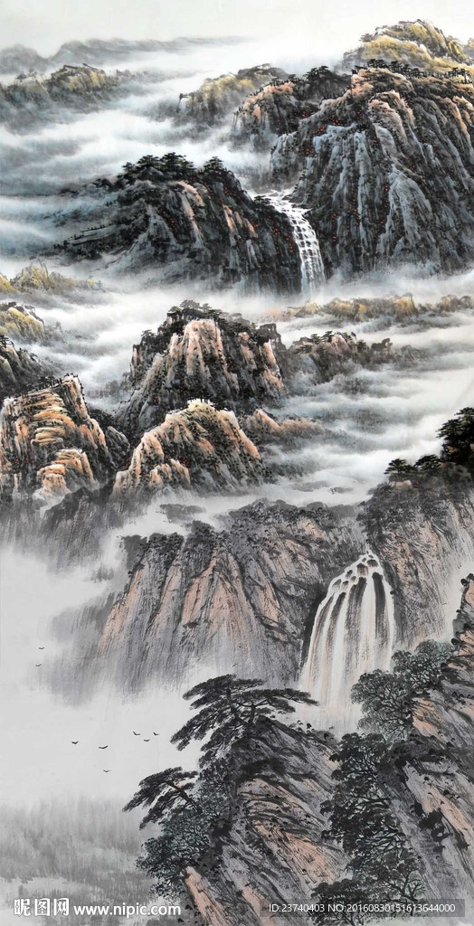 国画水墨玄关山水