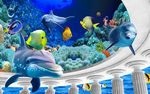 海底世界罗马柱3D电视背景墙