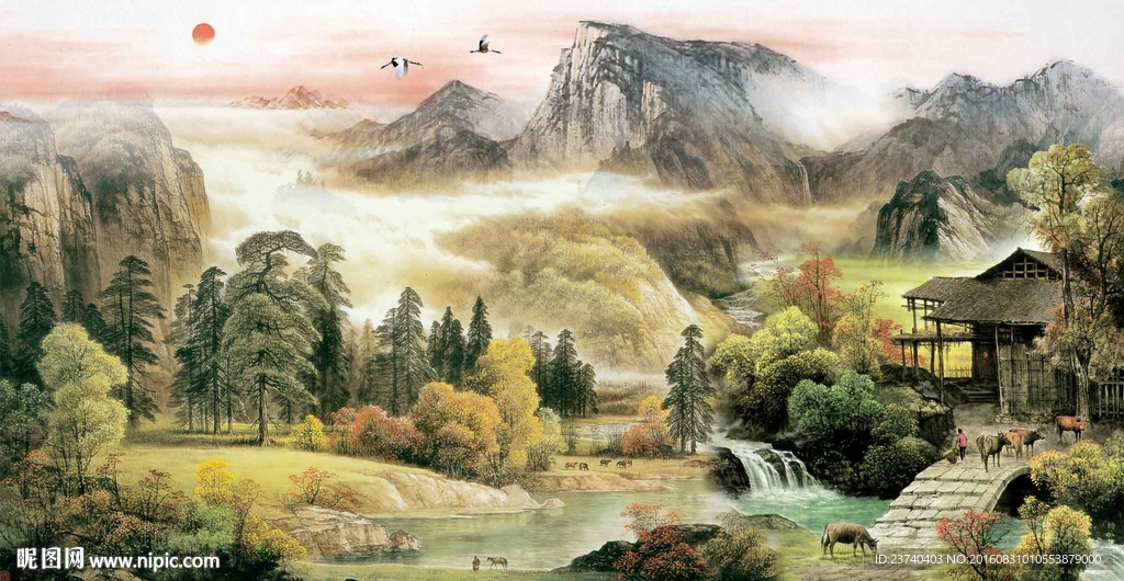 国画风景电视背景墙