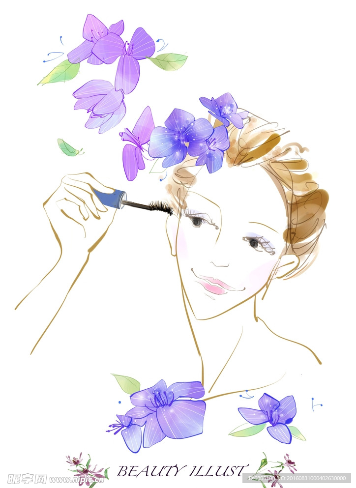 水彩梦幻美女背景