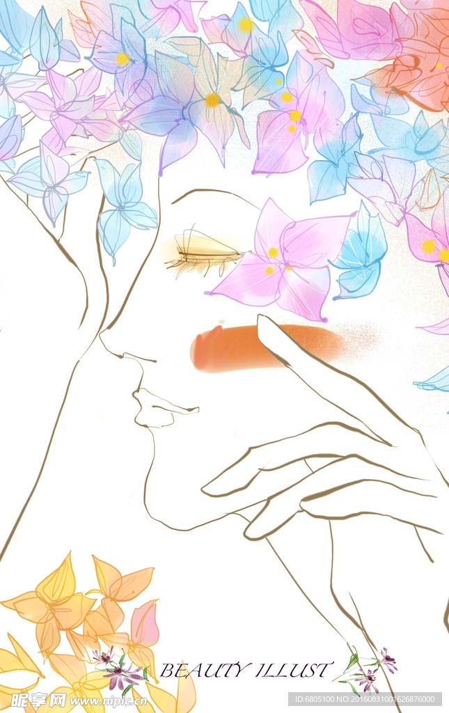 水彩梦幻美女背景