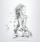 树叶美女矢量图