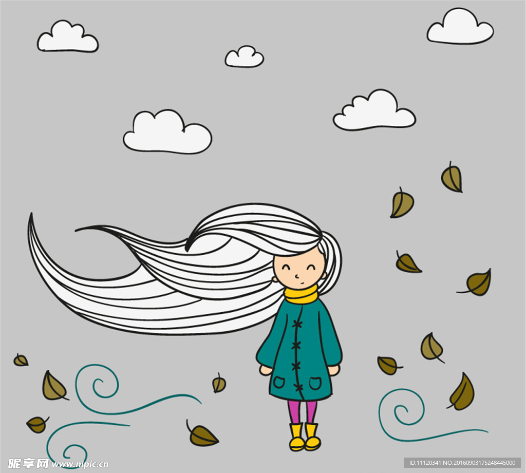 卡通风中女孩插画矢量素材