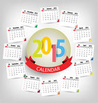 2015彩色年历标贴矢量素材