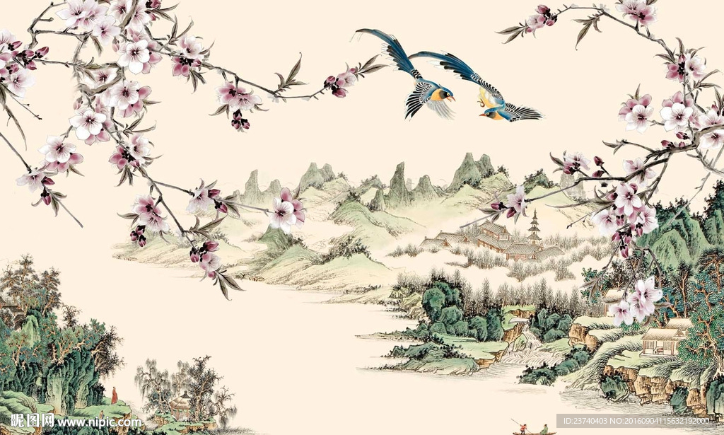 国画风景背景墙