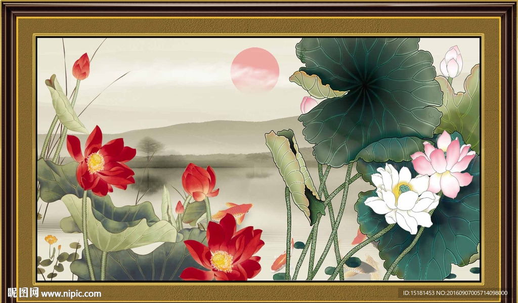 荷花国画