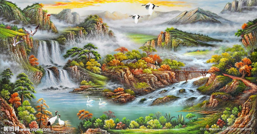 风景油画 聚宝盆
