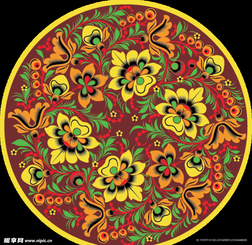 圆形矢量花蔓图案
