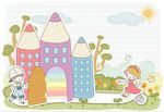 矢量插画 男孩女孩铅笔城堡