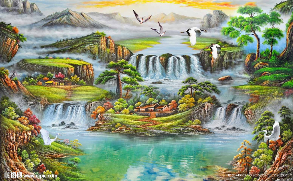 油画风景电视背景墙