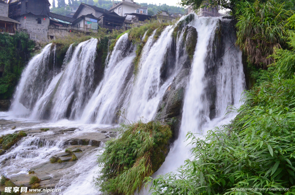 瀑布 古建筑 吊脚楼 湖南