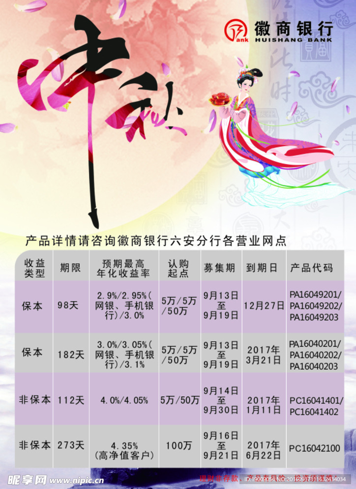 徽商银行中秋理财产品