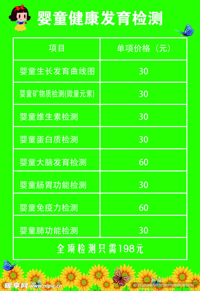 儿科价格表