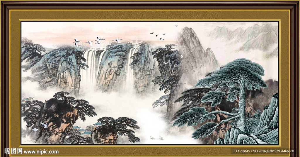 国画迎客松