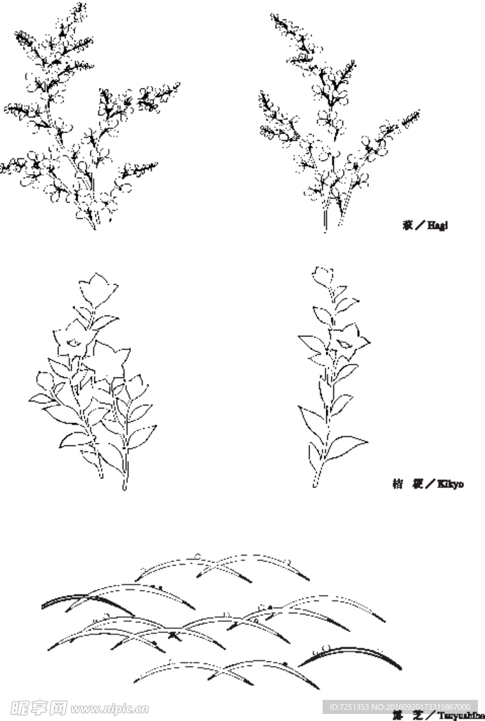 日本矢量素材花草动物
