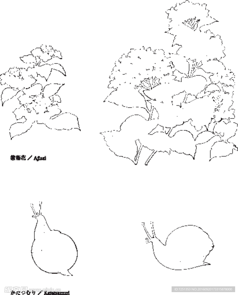 日本矢量素材花草动物