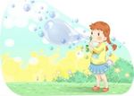 矢量草地上吹泡卡通小女孩