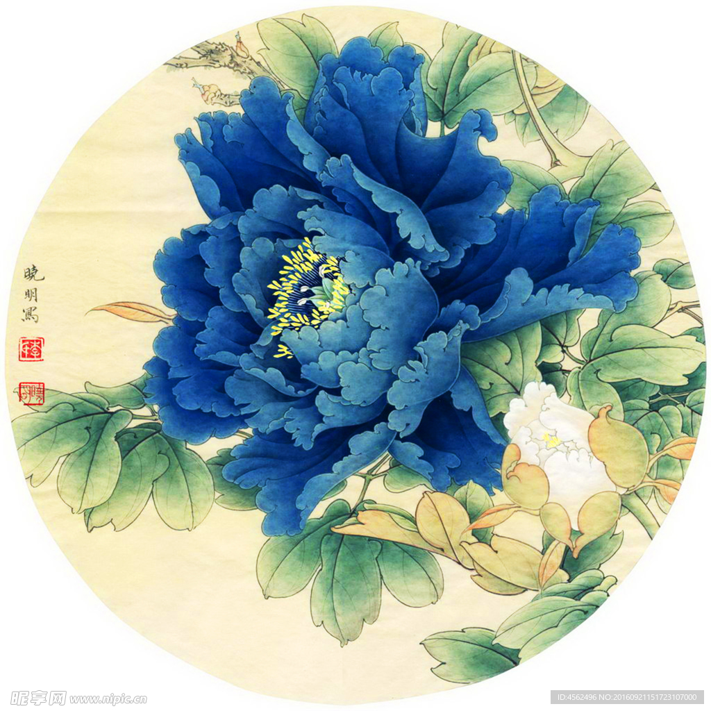 牡丹扇面