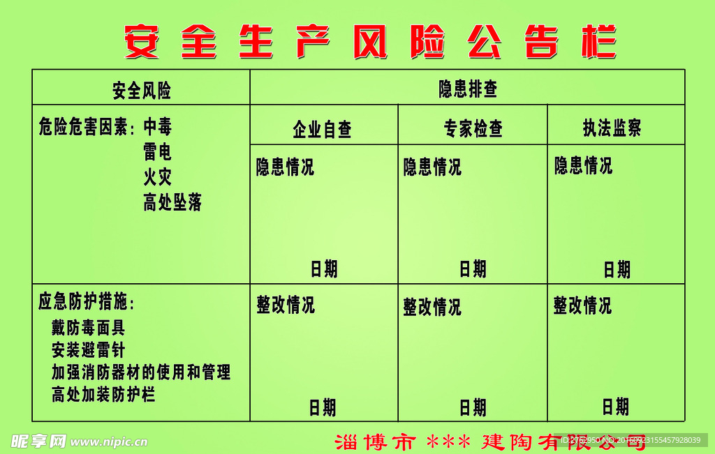 企业安全生产风险公告栏