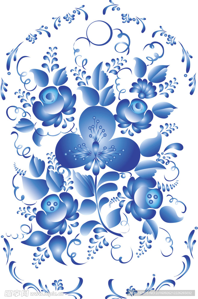 蓝色花纹花卉图片