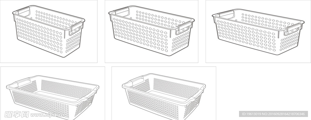 收纳筐 收纳篮设计线框图