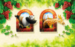 3D动物熊猫长颈鹿葡萄园背景墙