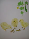 小鸡觅食蝗虫蚱蜢瓜虫油画