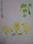 油画原创蝗虫小鸡蚱蜢瓜