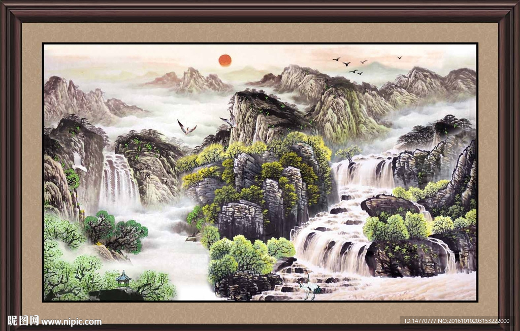 国画山水 瀑布