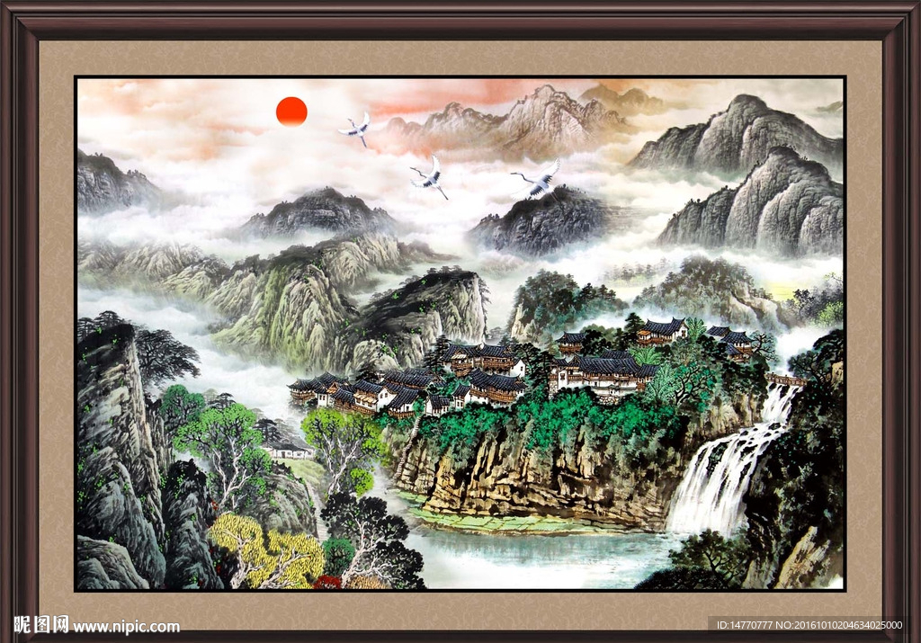 国画山水瀑布