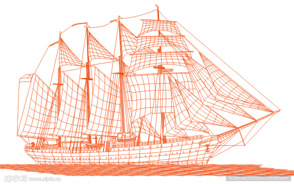 帆船    3D线条画