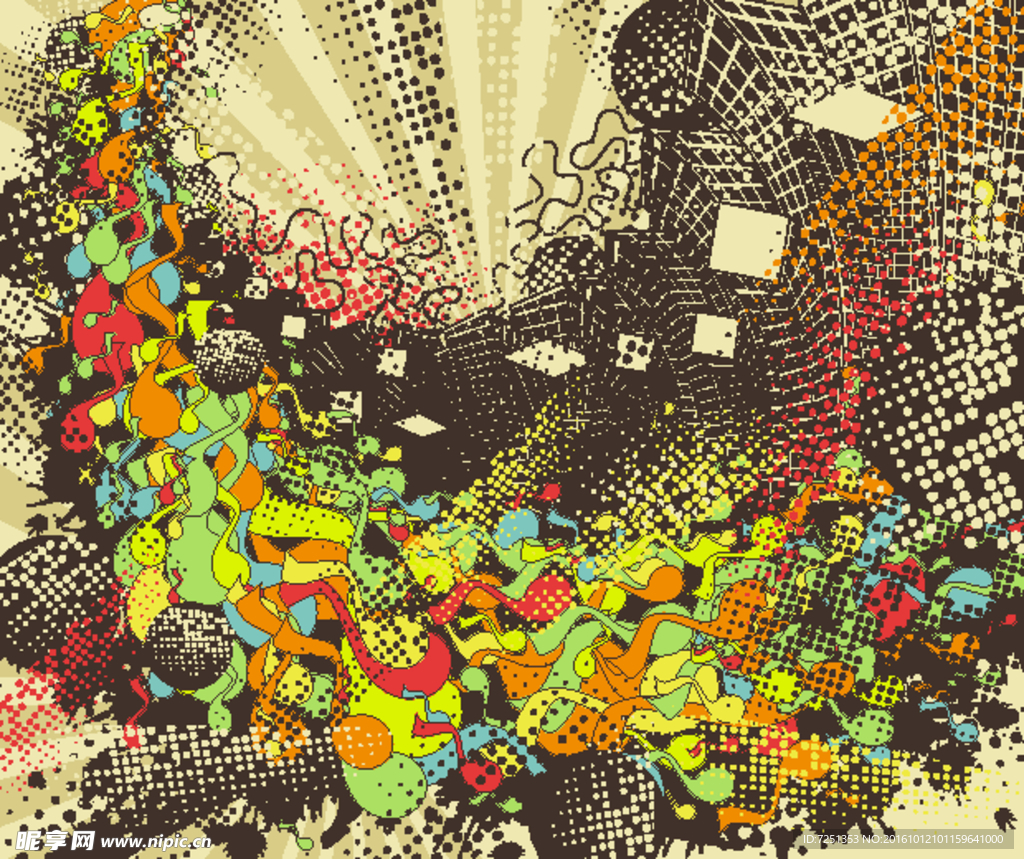 矢量欧美创意涂鸦色彩图案