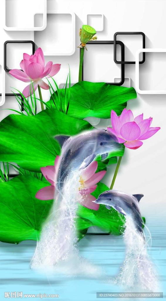 3d玄关背景墙 荷花