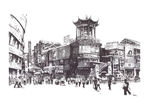 中国长沙步行街黄兴铜像八角楼