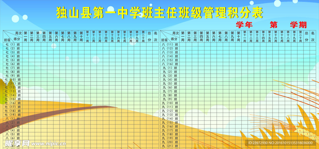 第一中学班主任班级管理积分表