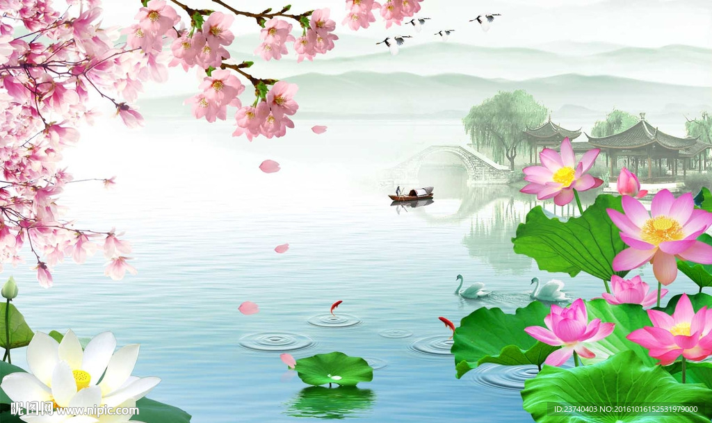 3d背景墙 荷花