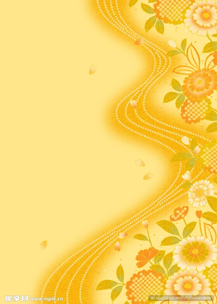 富丽金色花朵叶子曲线背景