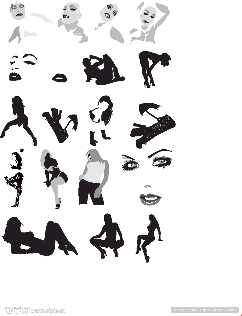 矢量欧美创意黑白图案涂鸦元素